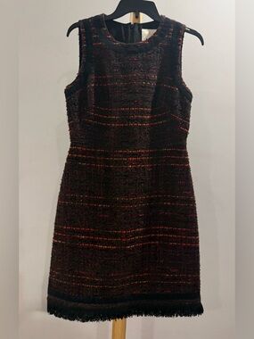 KATE SPADE ♠️ Black Tweed Mini Dress with Red & Orange Stripes